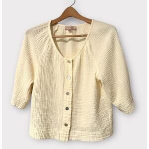 Philosophy Womens Blouse 3/4 Sleeve Button Up Light Weight Pastel Yellow Size M